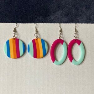 Striped Circle Earrings & Mint and Pink earrings-2 pair